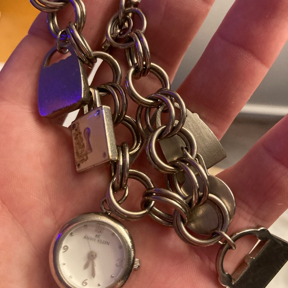 Silver Tone Ann Klein Charm Bracelet Watch